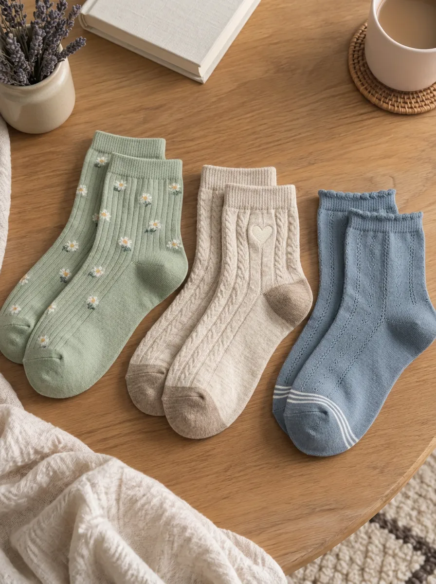 Women's Daisy Heart Striped Patterned Cotton Socks Set