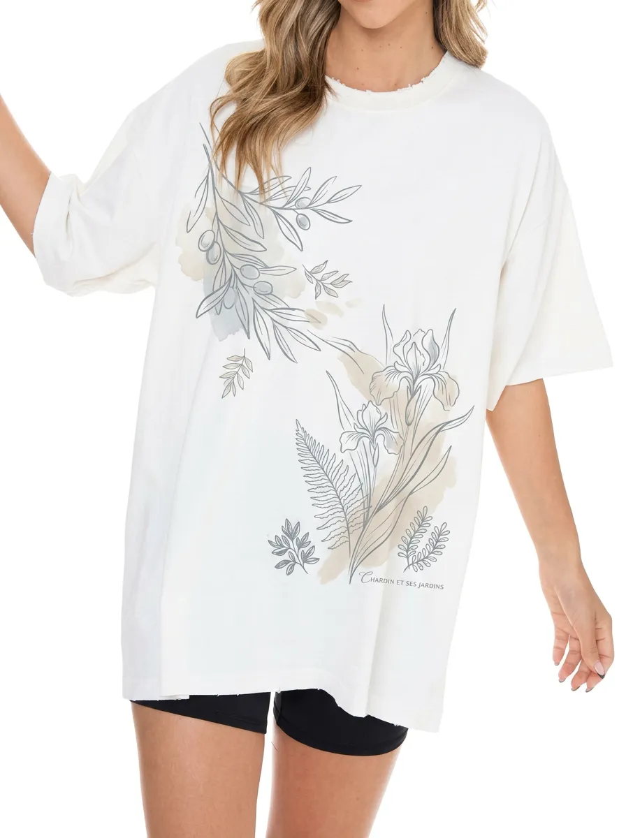 Women's Botanical Garden Olive Branch Iris Printed T-shirt