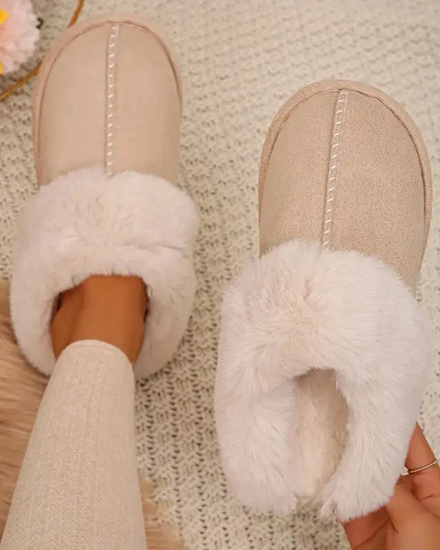 Faux-Suede Suede Plush-Lined Indoor Slippers