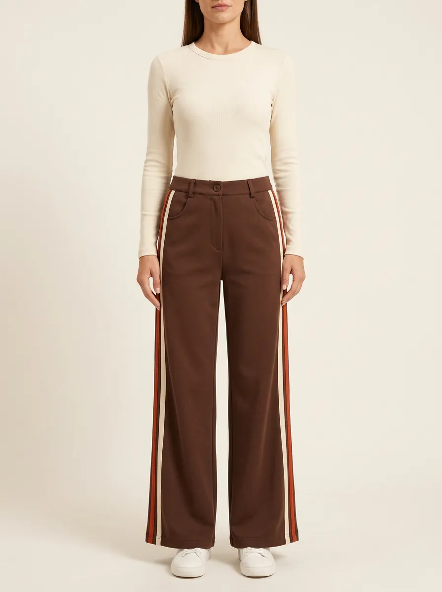 Women's High-Rise Curved-Pocket Side-Stripe Wide-Leg Trousers
