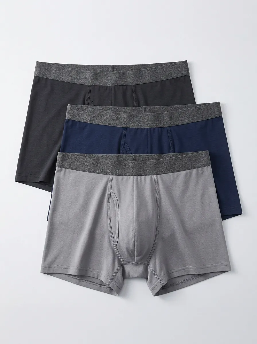 Men's Solid Color Minimalist Cotton Boxer Briefs Underwear Set
