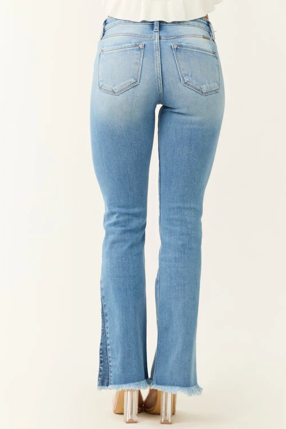 Light Wash Side Split Flare JEANS
