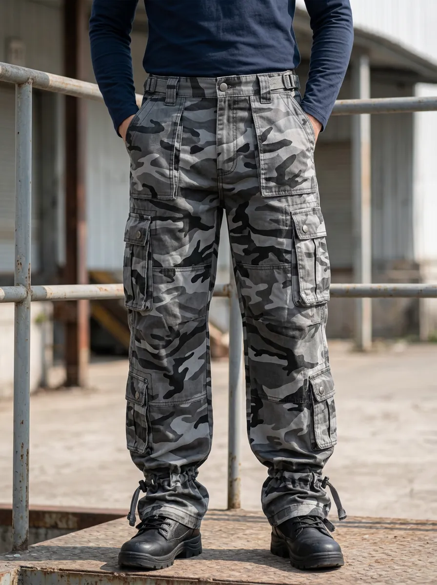 Men's Urban Camo Multi-Pocket Drawstring Hem Cargo Pants