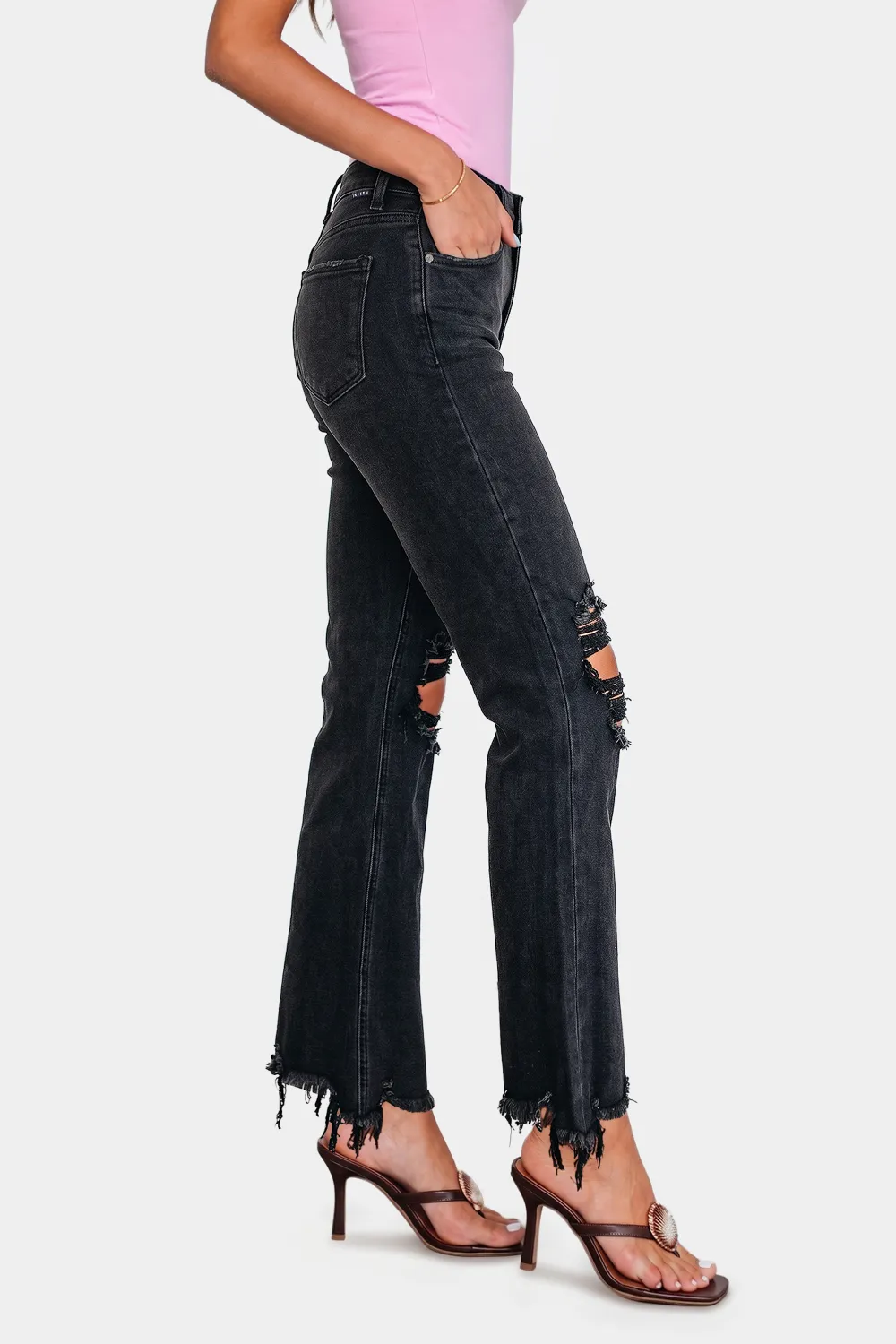 Distressed Cropped Straight Leg Jeans