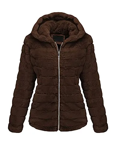 Women's Faux Fur Coat Shearling Fluffy Fuzzy Shaggy Hood Sherpa-Lined Fleece Jacket