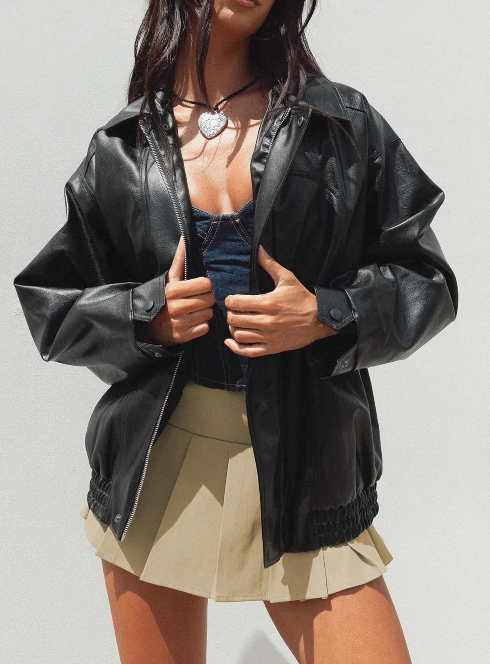 Burgundy Oversized Faux Leather Jacket