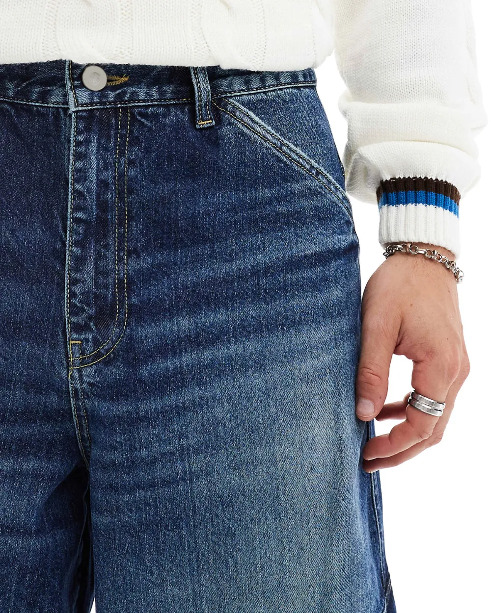 Super Baggy Cargo Jeans In Dark Wash Blue