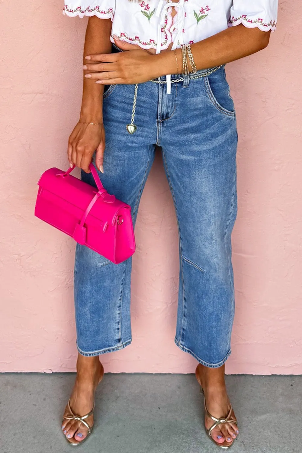 High Waist Straight Leg Cropped Pocketed Casual Jeans