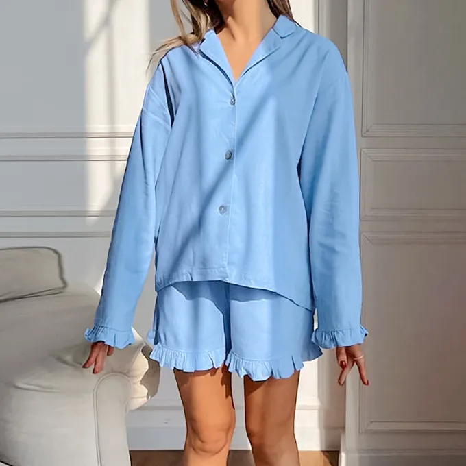 Ruffle Trim Short Pajama Set