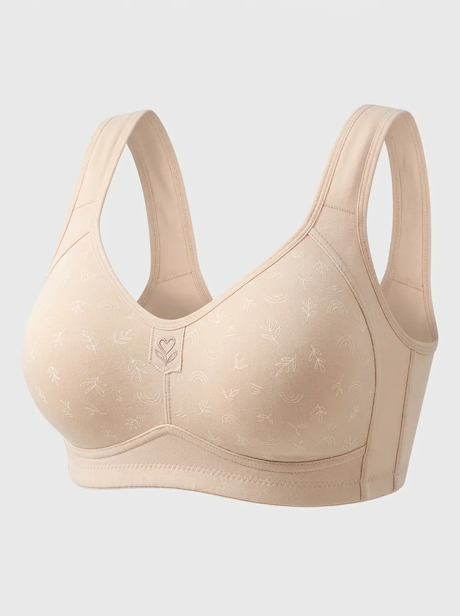Women's Plus Size Beige Full-Coverage Wide-Strap Wireless Bra