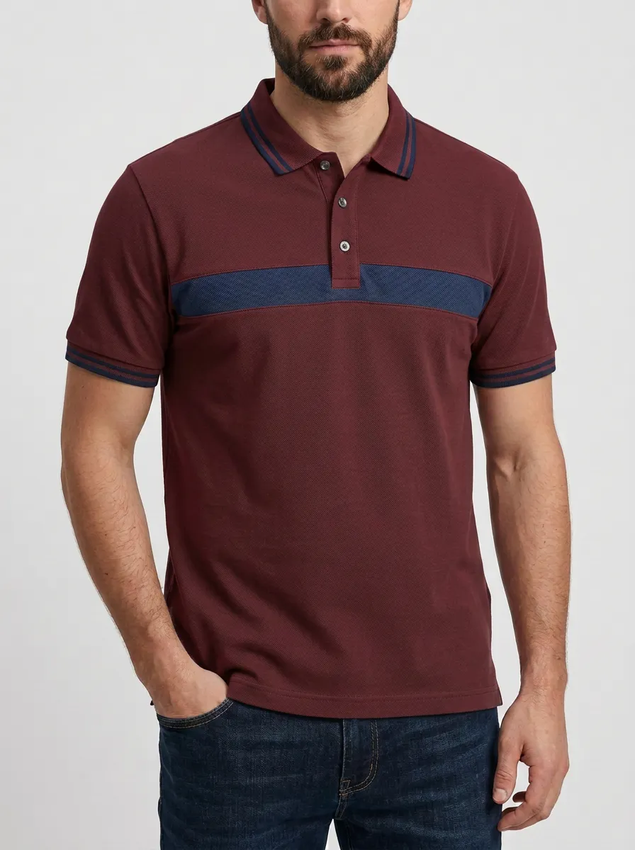 Men's Classic Everyday Colorblock Stripe Polo Shirt