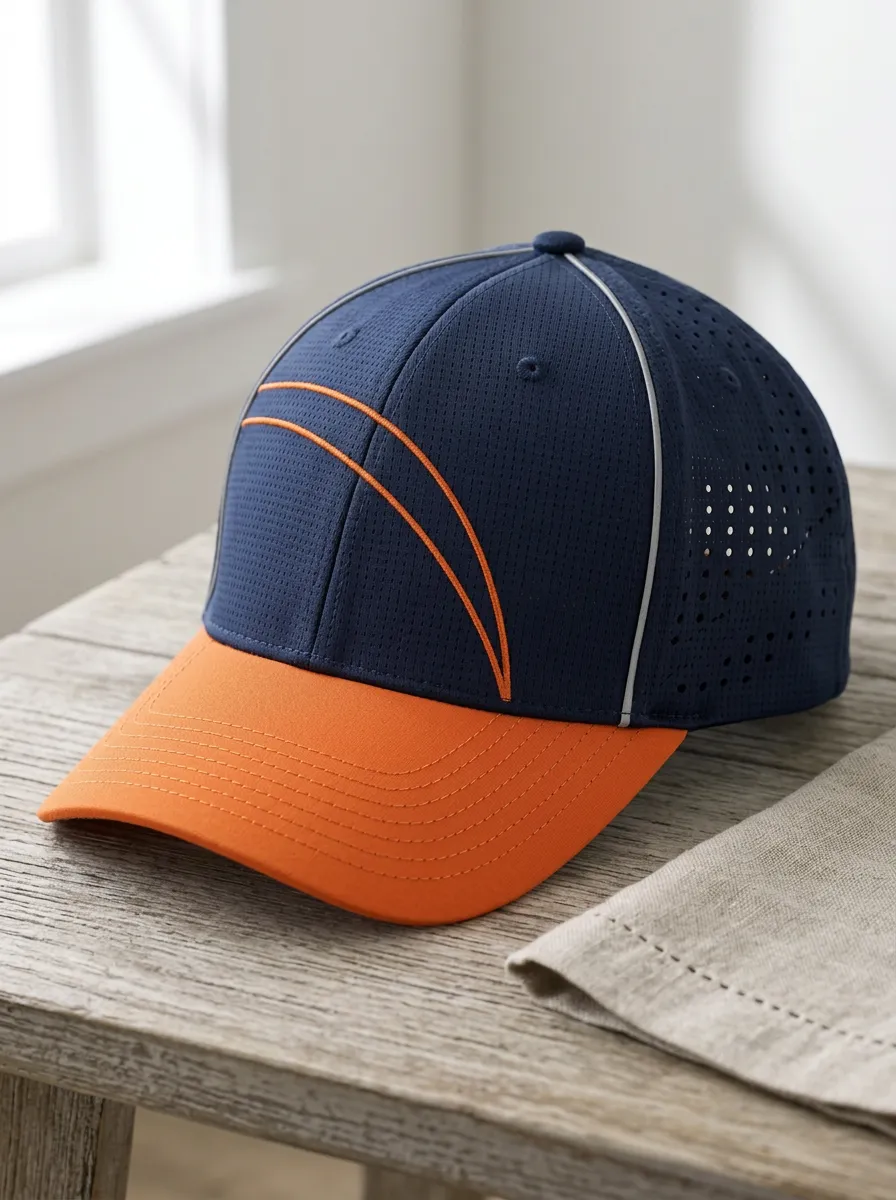 Men's Football Fan Navy Orange Curved Line Printed Cap