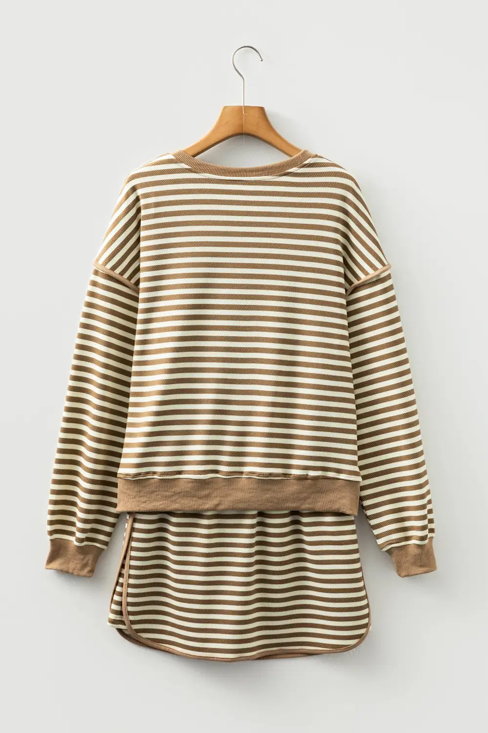 Lightweight Feel Striped Drawstring Drop Shoulder Skirt Set