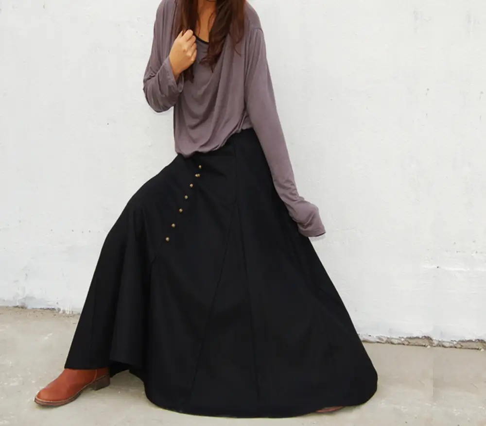 Relaxed Pleated Wool A Line Maxi Skirt