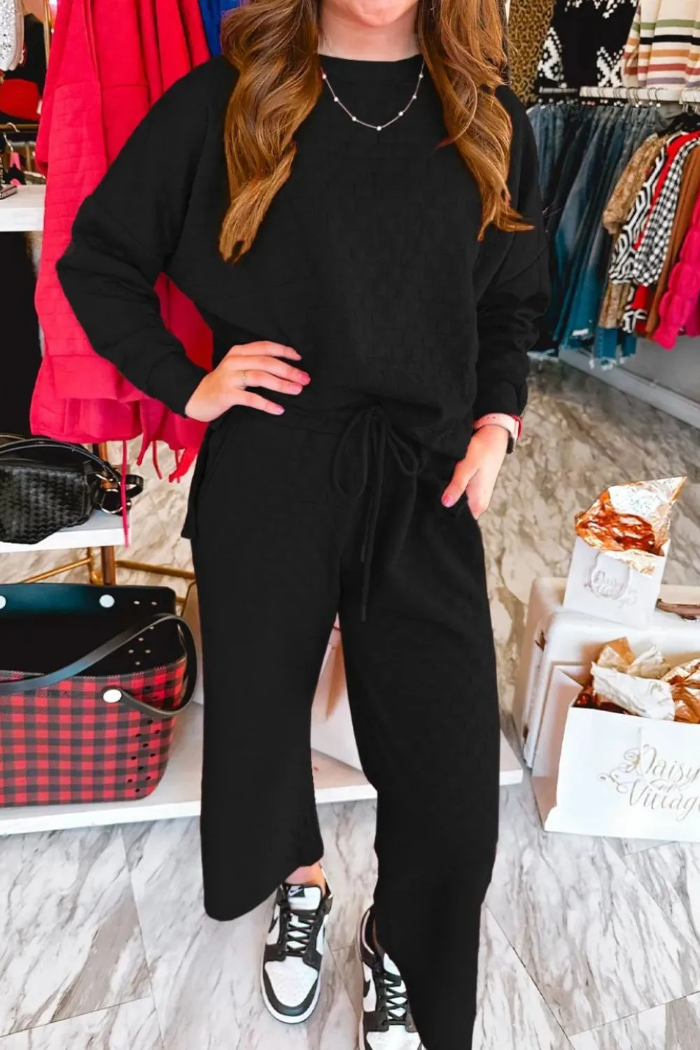 High-Low Round Neck Top And Pants Set