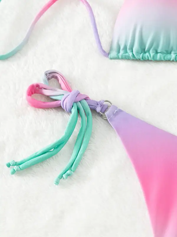 Gradient Halter Neck Strapless Mini Bikini Swim Set