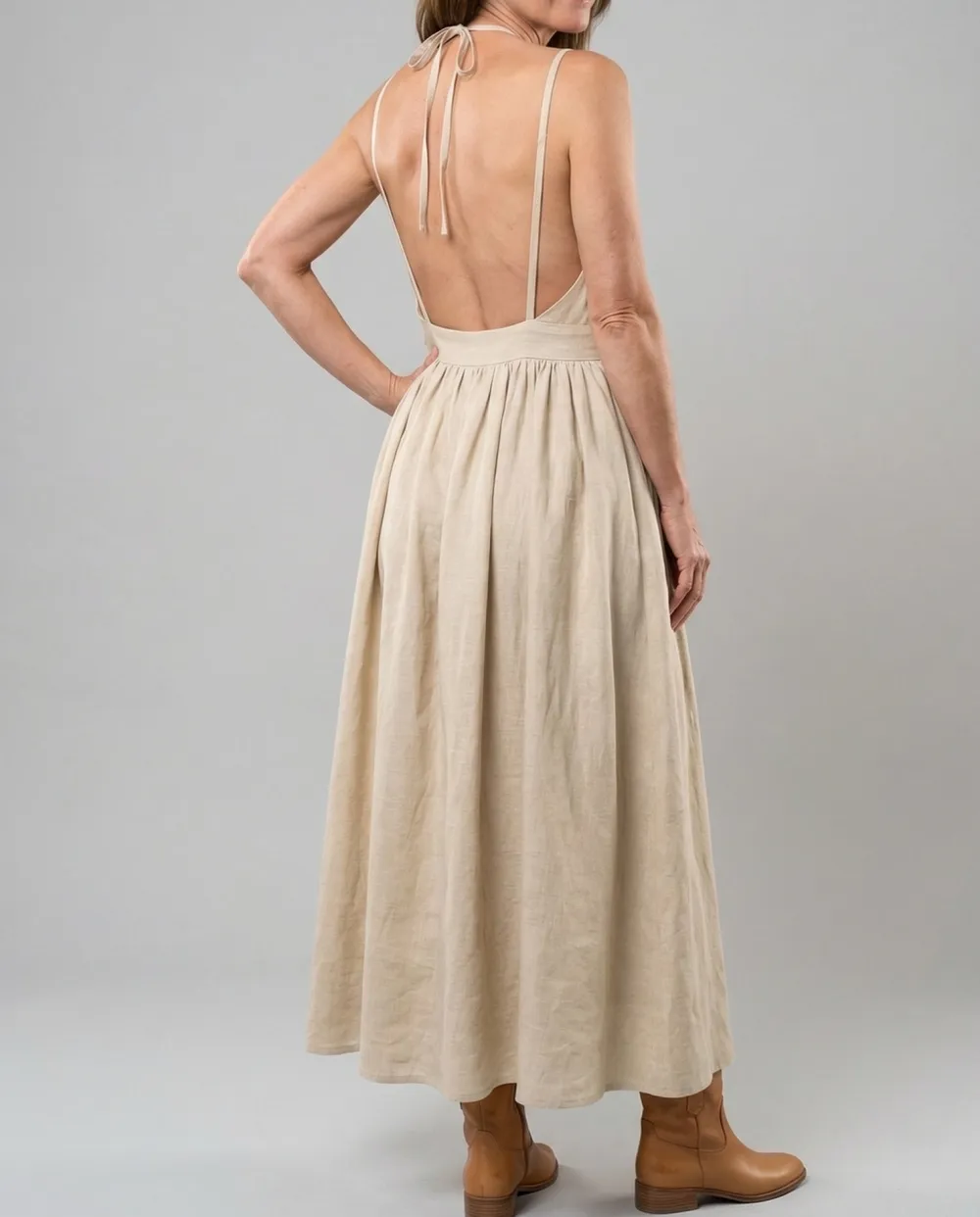 Women's V-Neck Spaghetti-Strap Pocketed Summer Midi Dress