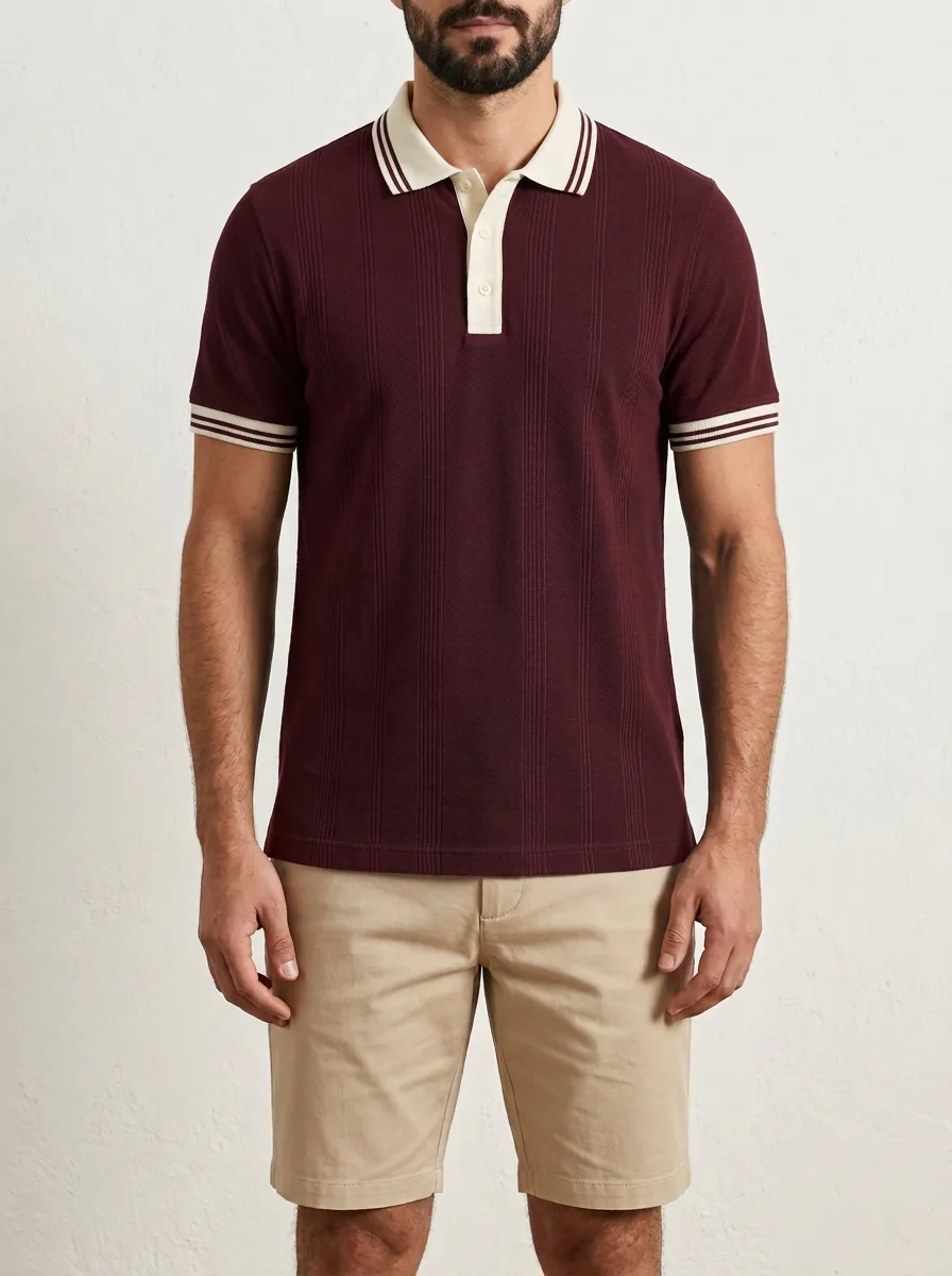 Men's Vintage Style Navy Striped Contrast Collar Polo Shirt