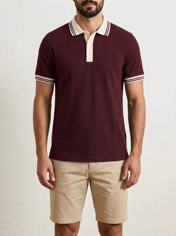 Men's Vintage Style Navy Striped Contrast Collar Polo Shirt