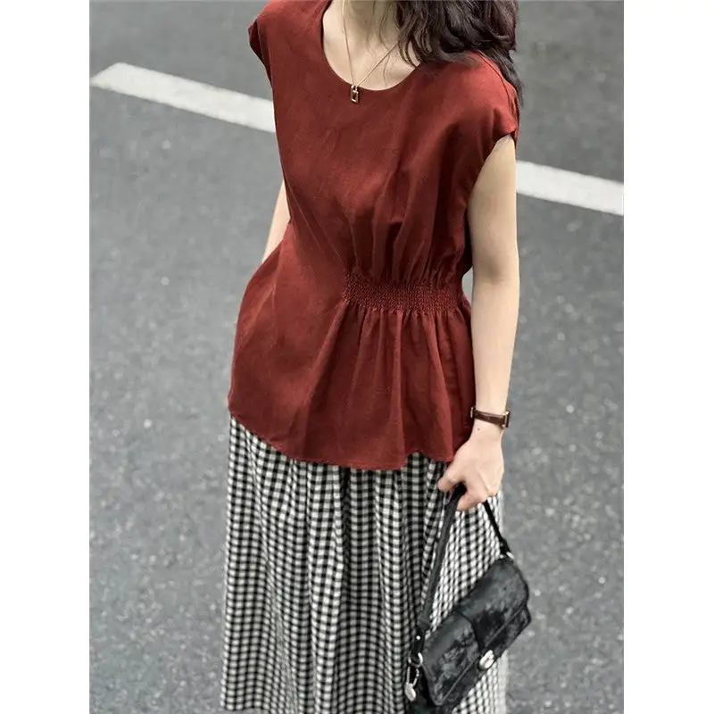 Loose Round Neck Waist Shirt