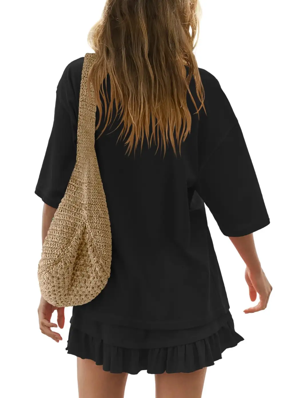 Refined Round Neck Ruffle Trim Coordinated Set