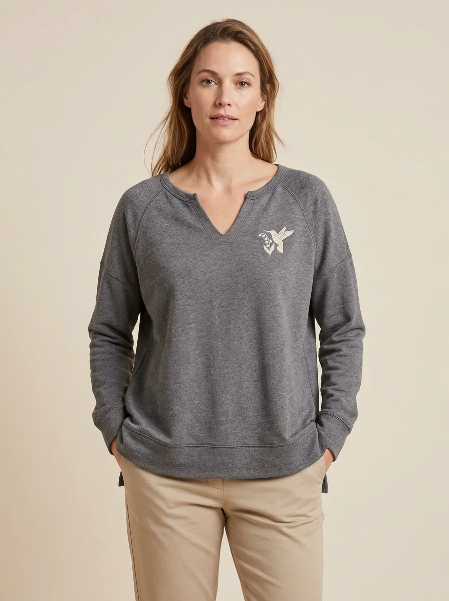 Women's Embroidered Hummingbird Sweatshirt