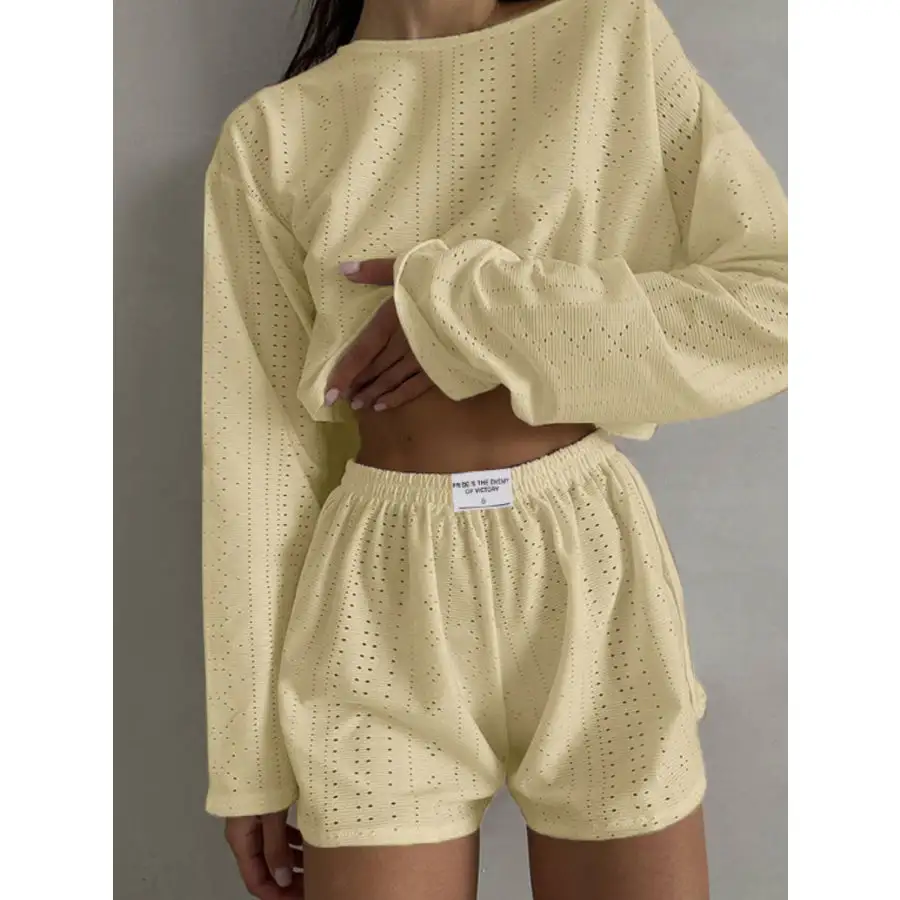 Relaxed Eyelet Round Neck Top and Shorts Set