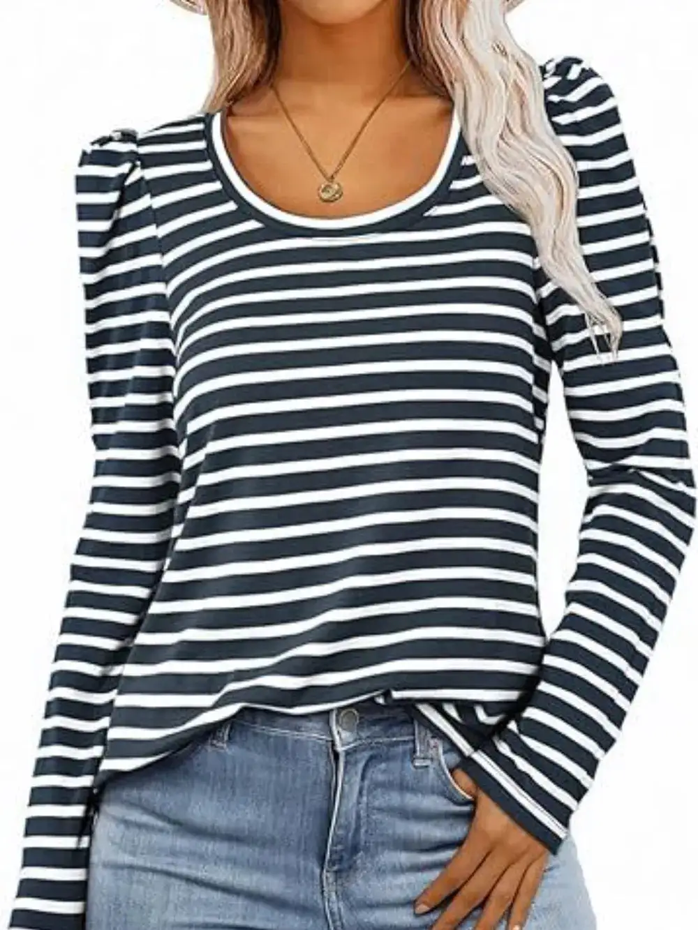 Modern Striped Round Neck Long Sleeve T-Shirt