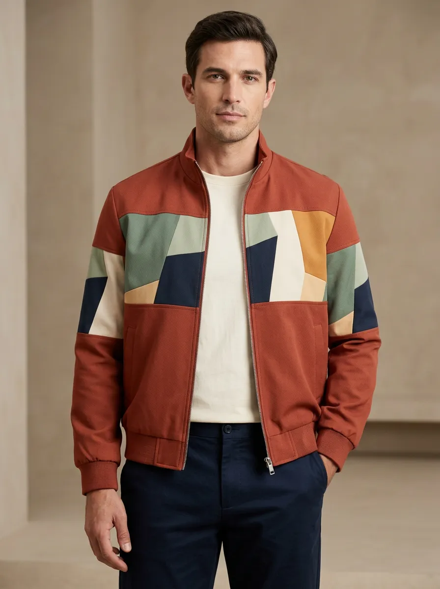 Men's Geometric Colorblock Pattern Printed Jacket Everyday Design