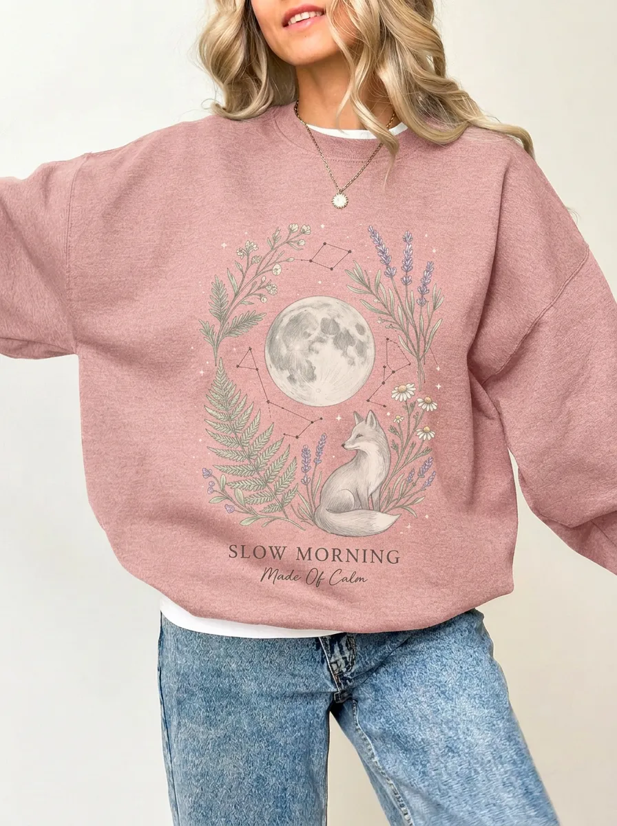 Women's Nature Moon Fox Floral Graphic Sweatshirt