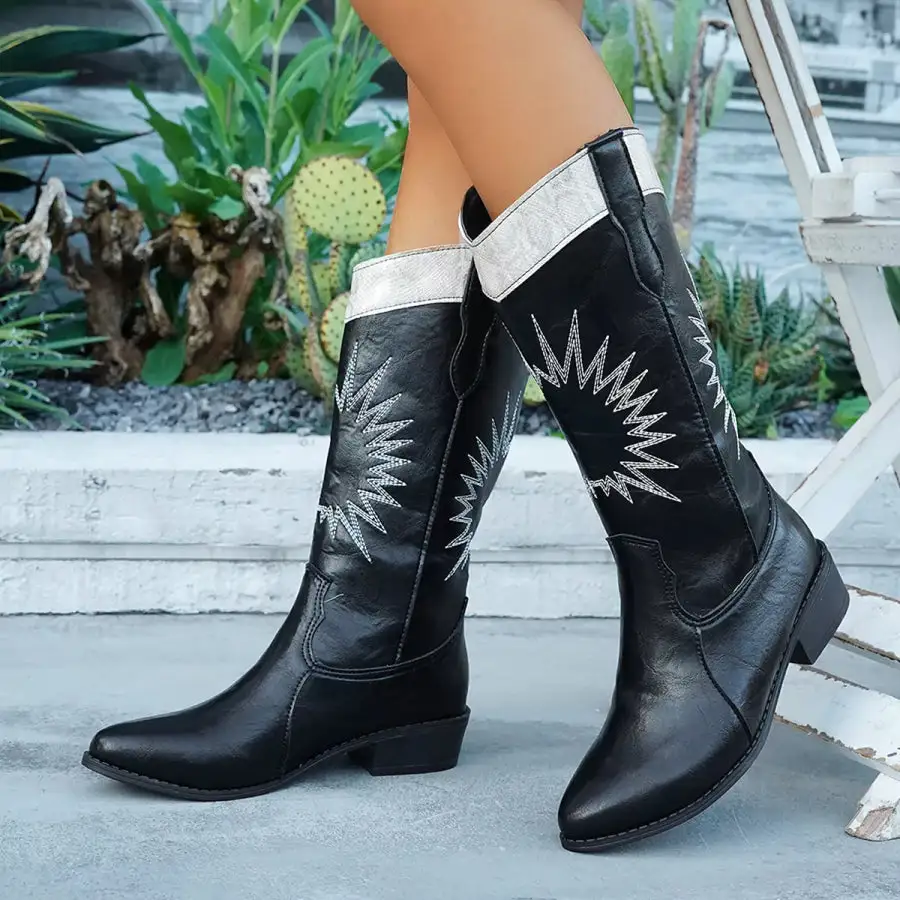 Knit Daytime Point Toe Block Heels Boots