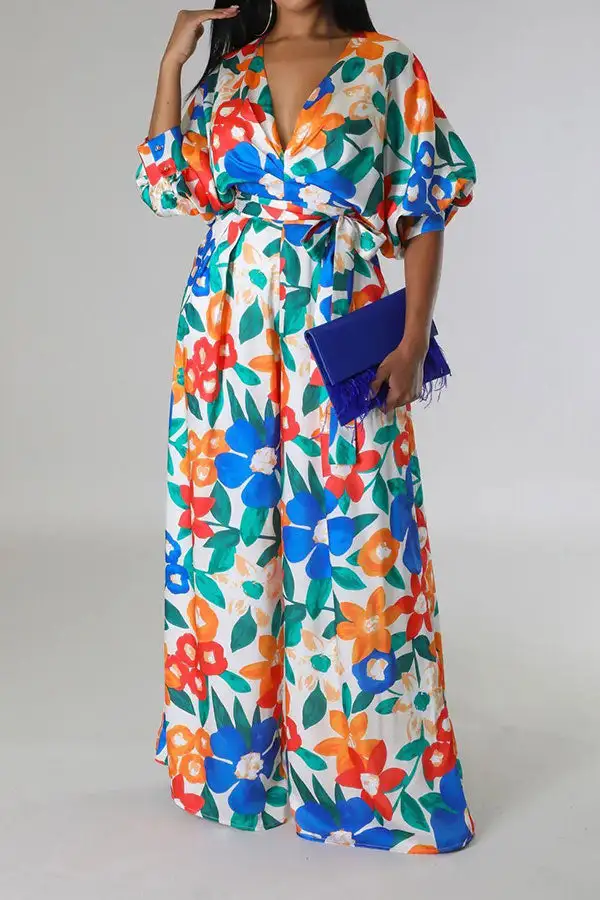 Floral Print Belted Wide-Leg Jumpsuit