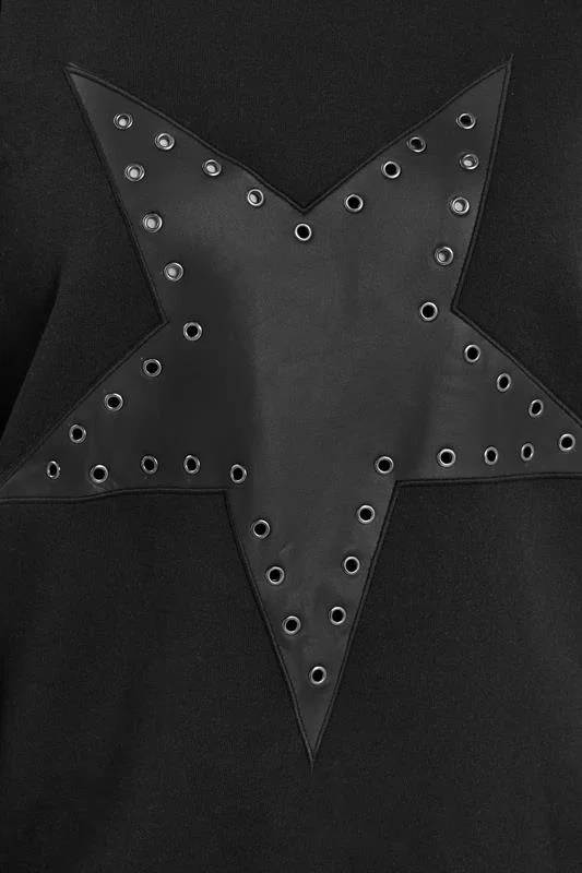 Black Faux Leather Star Eyelet Sweatshirt detail 3