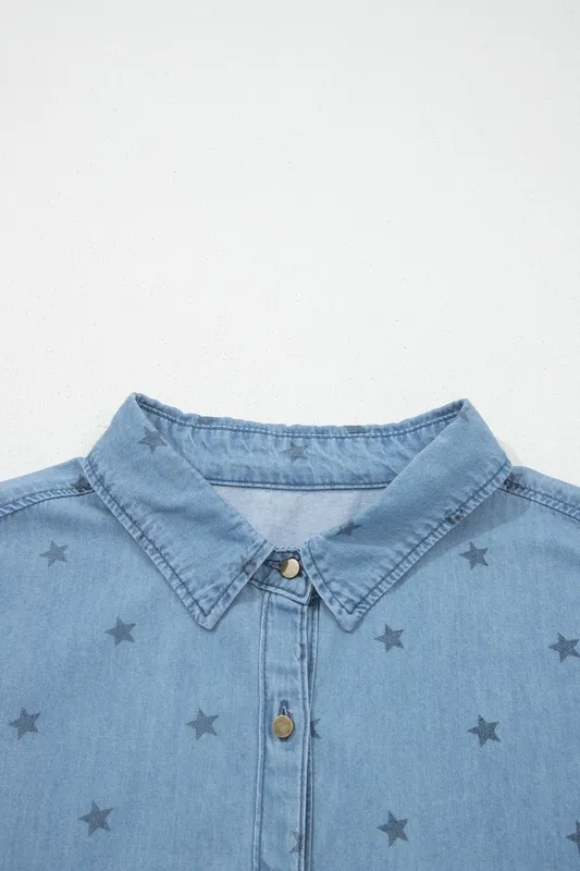 Double Chest Pocket Short-Sleeve Denim Shirt