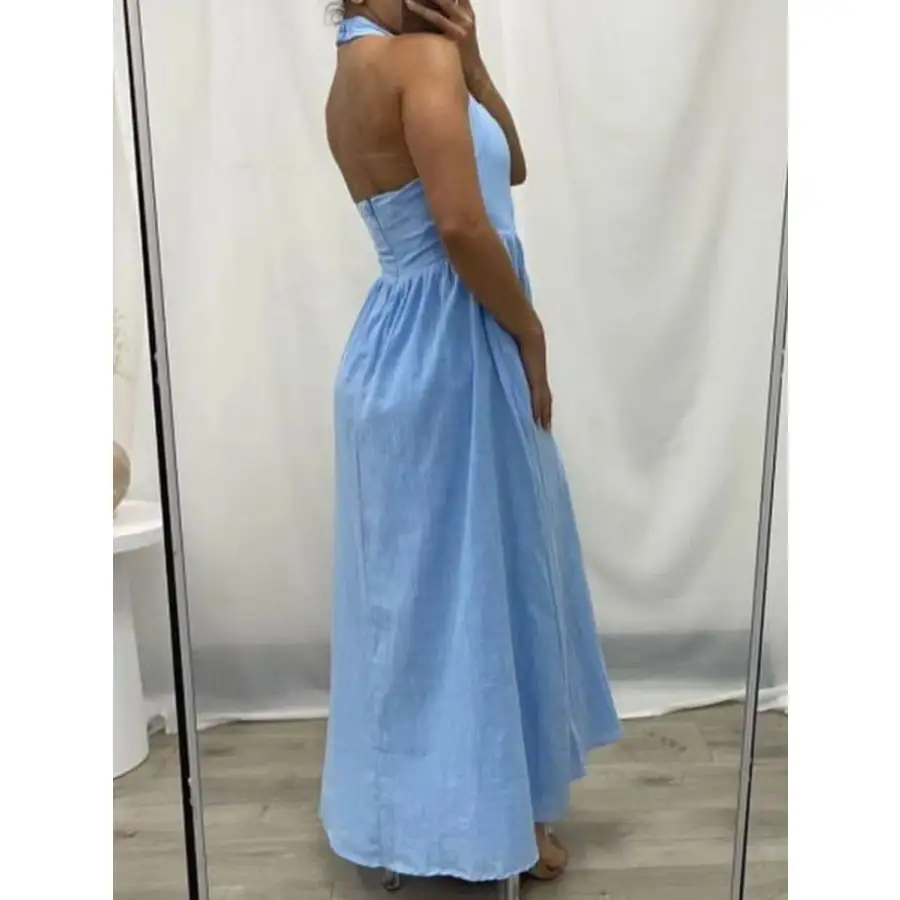 Ruched Halter Neck Midi Dress