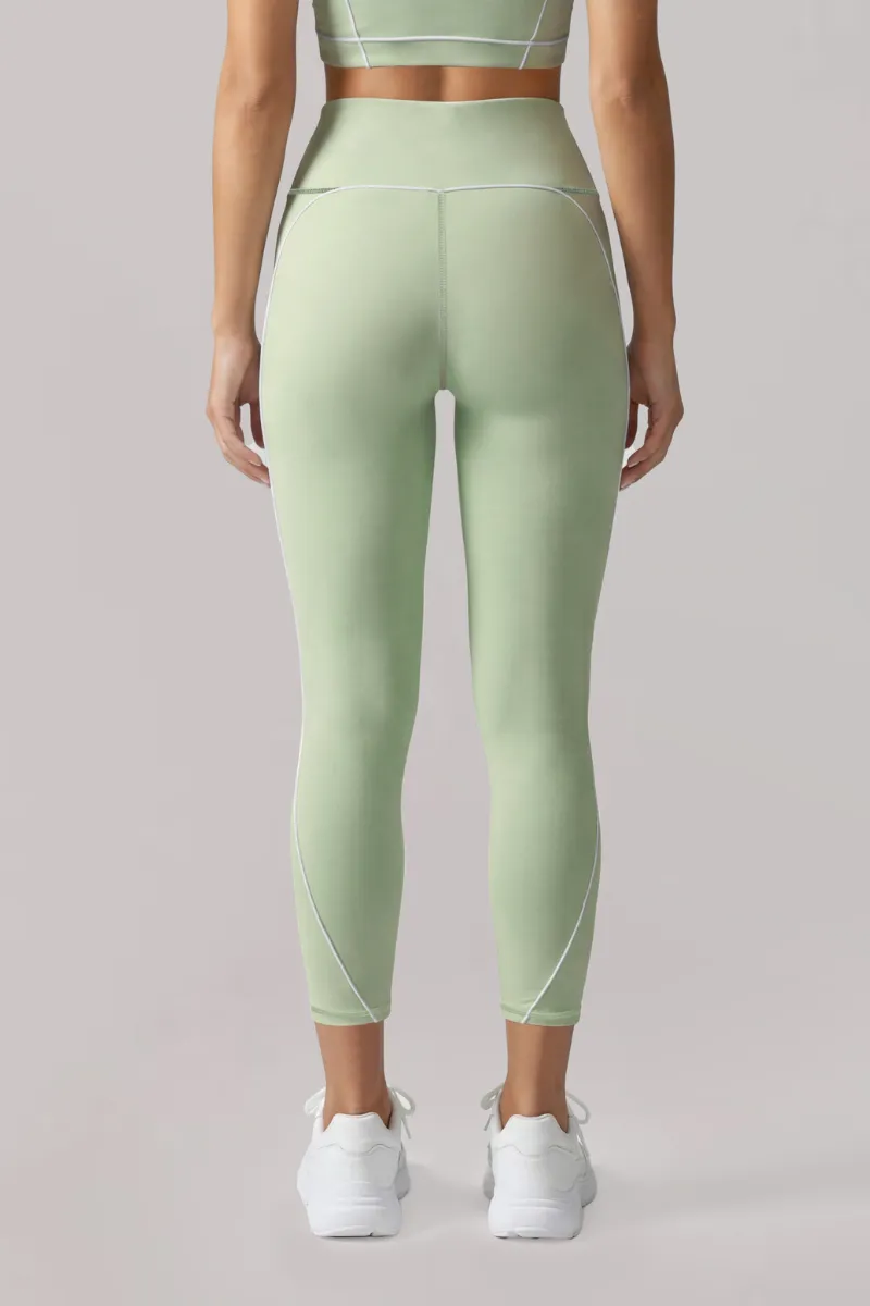 High-Waist Contrast-Seam Piped Sculpting Capri Leggings