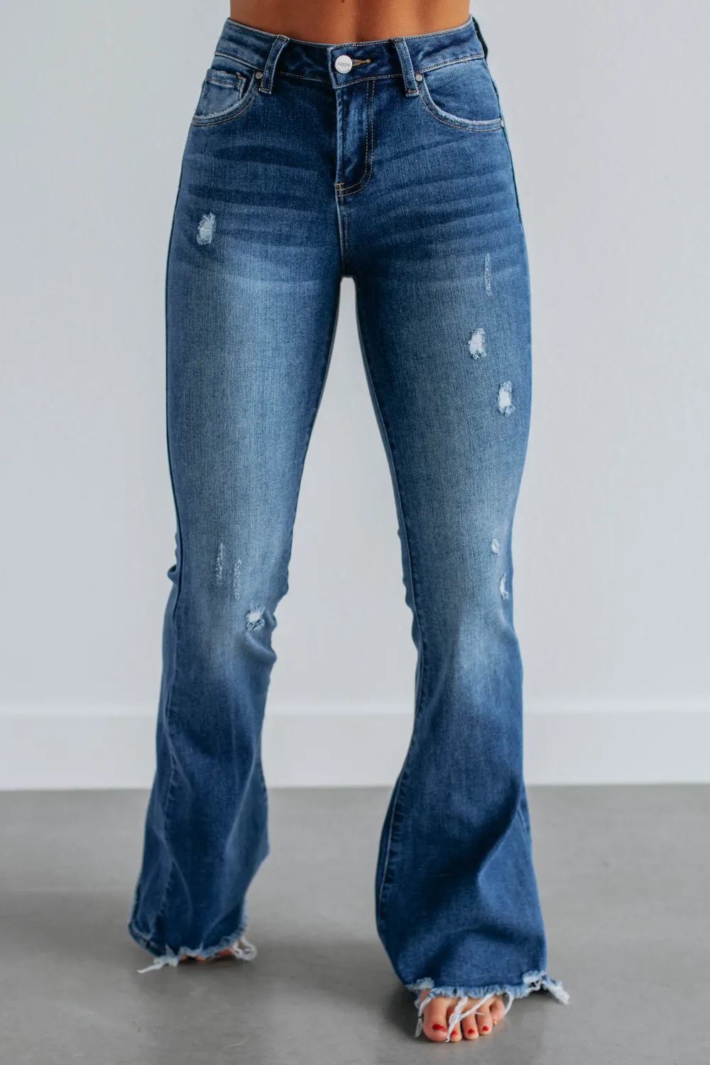 Women's High Rise Flared Leg Zip Fly Jeans