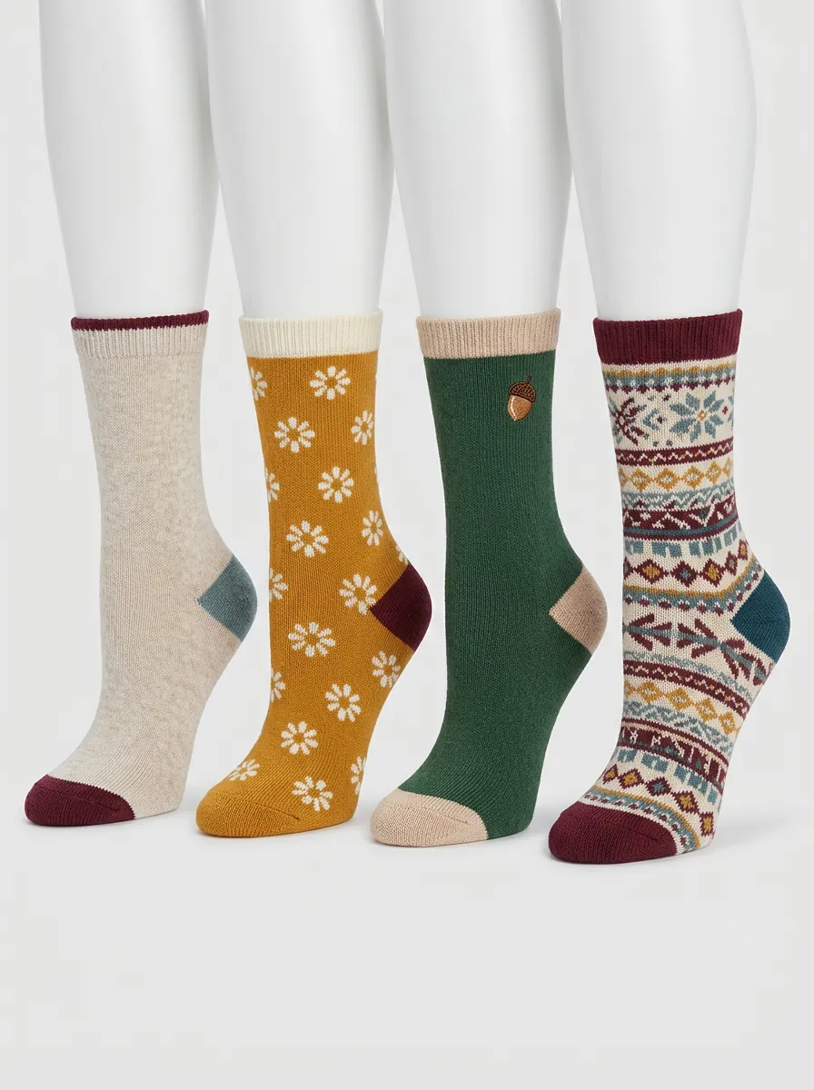 Floral Four-Pair Casual Socks