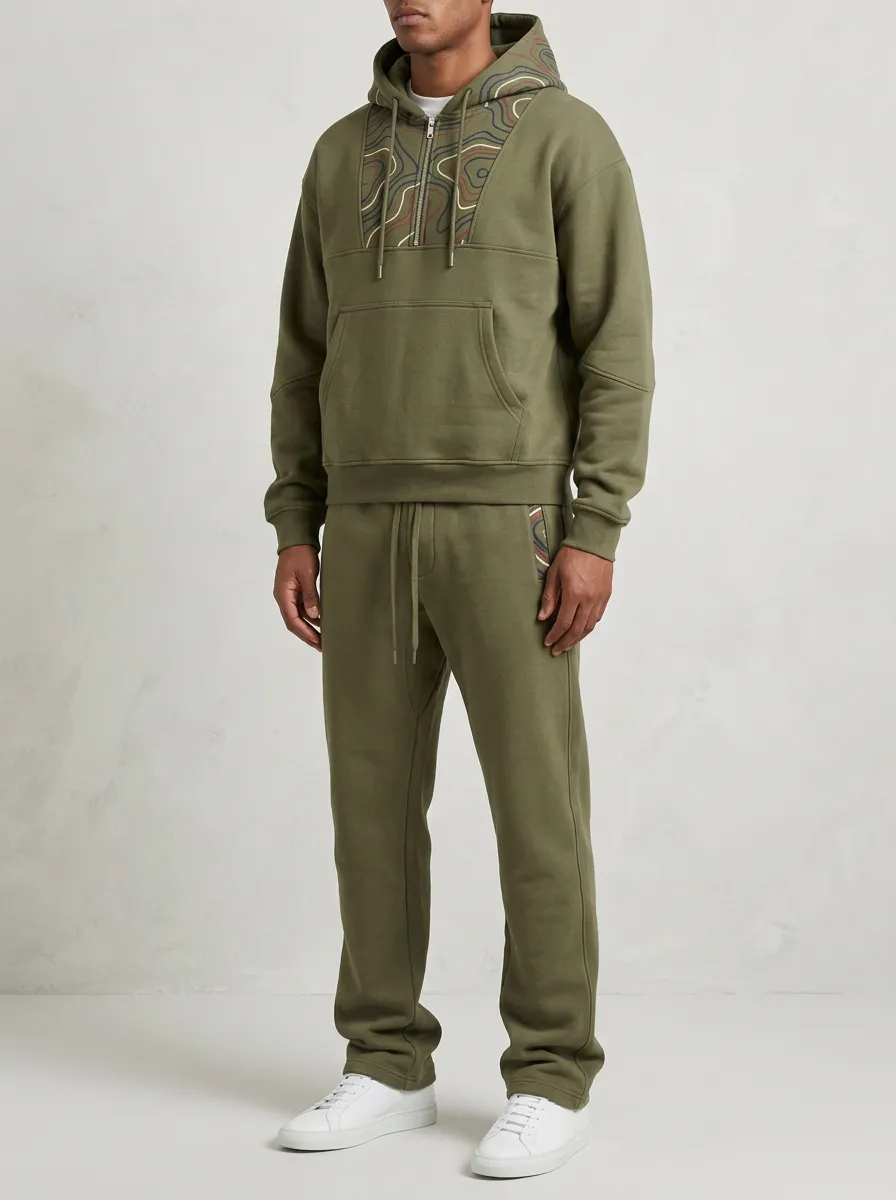 Men's Outdoor Hiking Enthusiast Topographic Printed Hooded Tracksuit