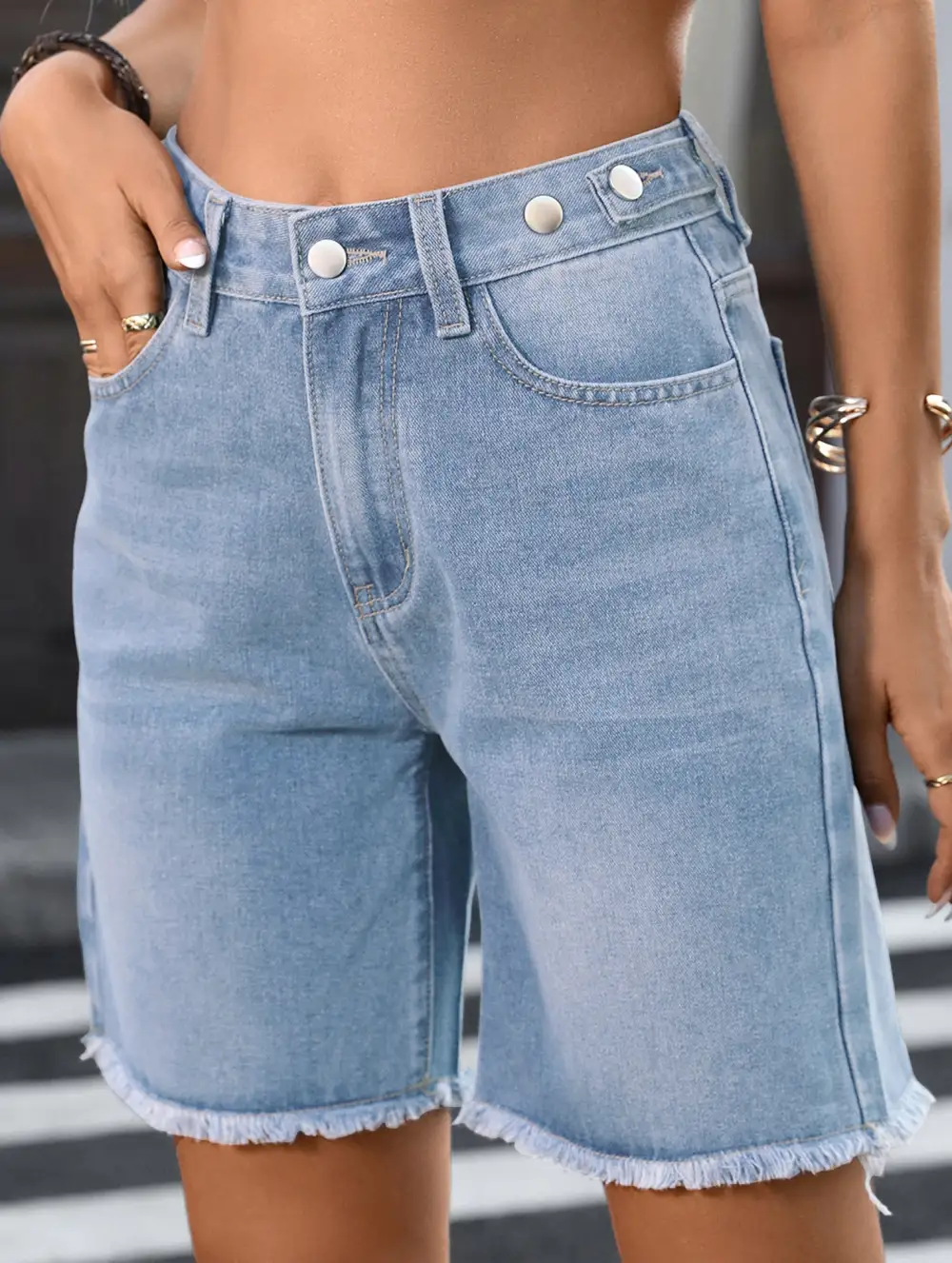Washed Raw Hem Denim Shorts