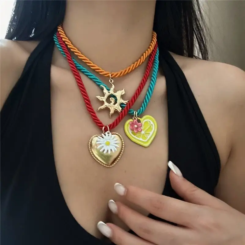 Sunflower Daisy Heart Pendant Necklace