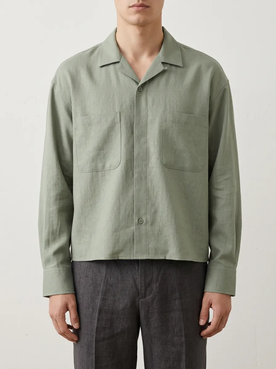 Sage Green Minimal Look Classic Collar Shirt