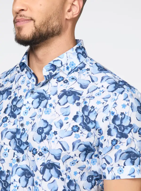 Peony Motif Linen Effect Shirt