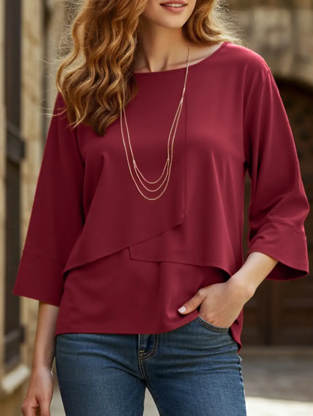 Crew Neck Double-Layer Top Shirt