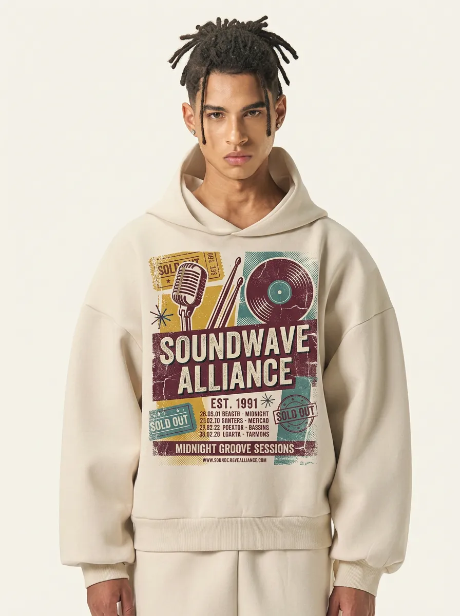 Men‘s Music Lover Soundwave Alliance Vintage Concert Printed Hoodie