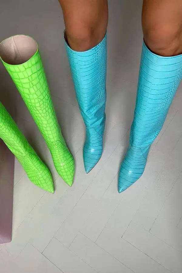 Crocodile Print Pointed-Toe Boots