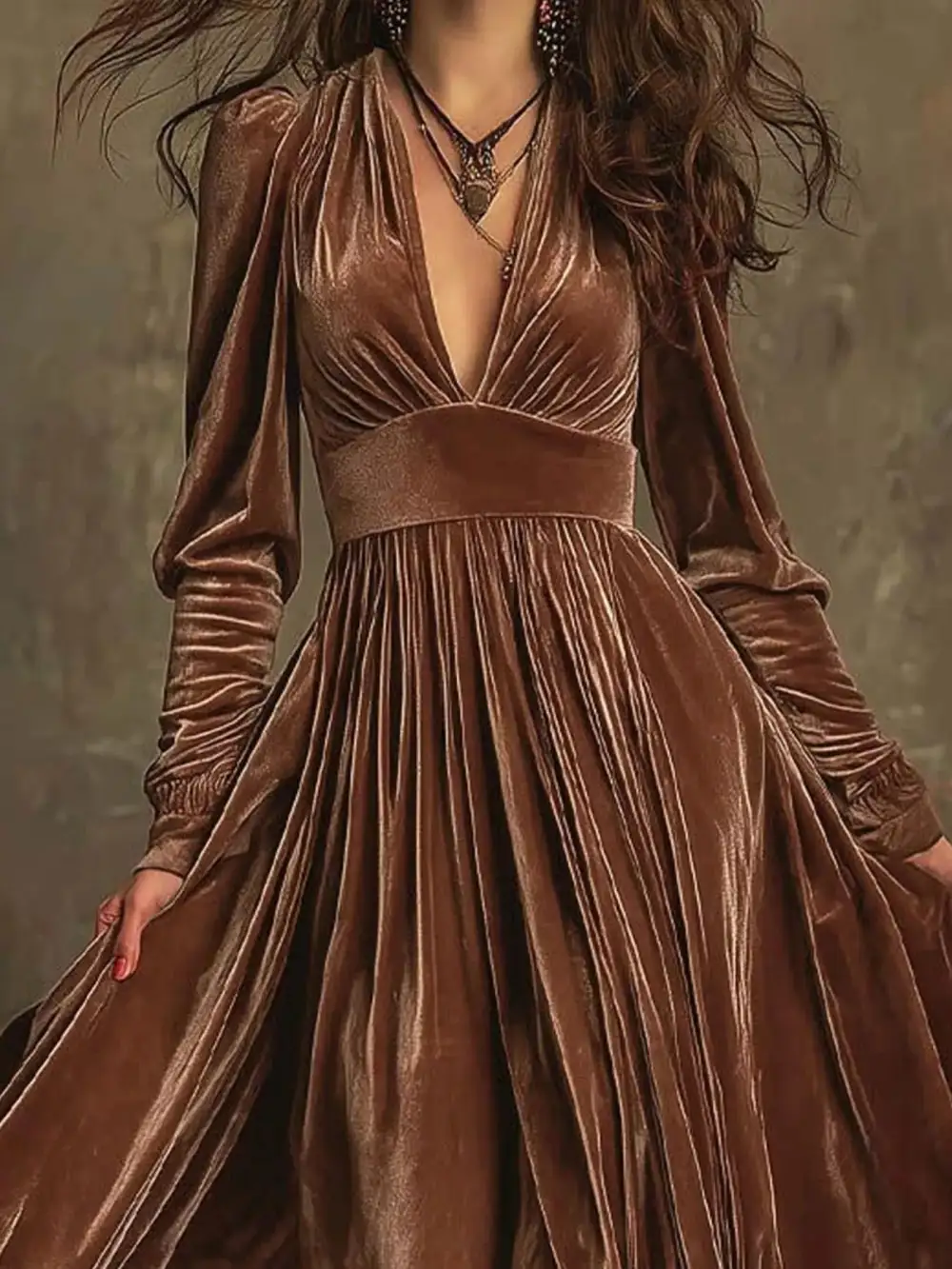 Textured Detail Ruffle Long Sleeve Dress