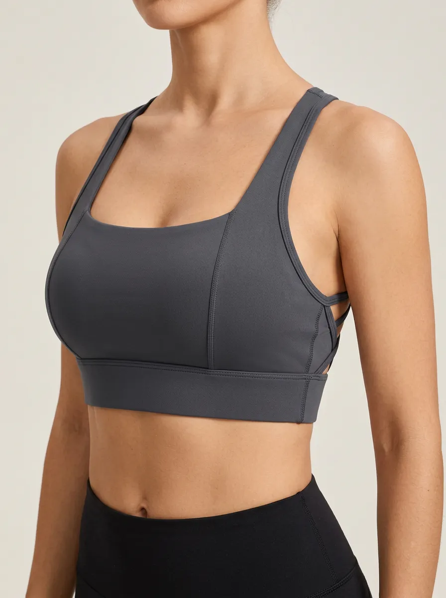Women's Studio Active Square Neck Strappy Back Cutout Sports Bra