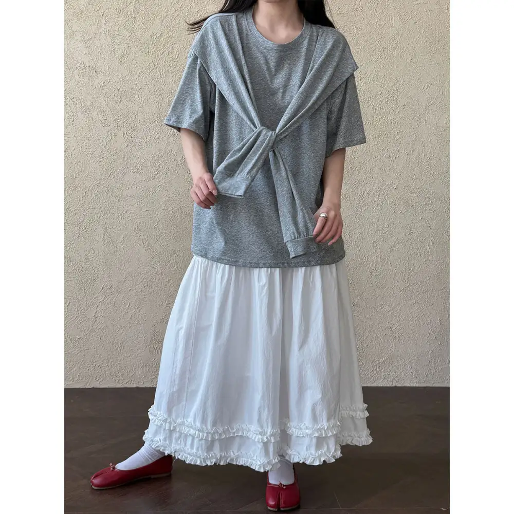 Easy-Wear Two-Layer T-Shirt With Shawl Collar