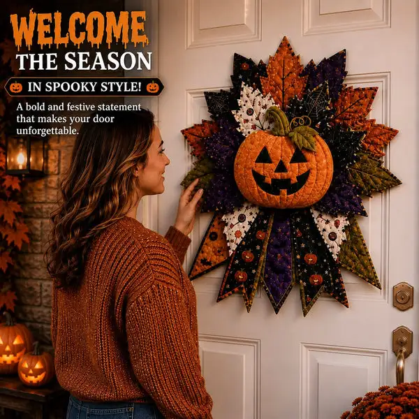 ✨🎃DIY Quilted Halloween Pumpkin Door Hanger Kit